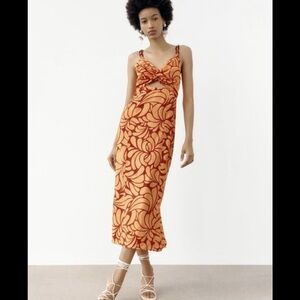 Cutout midi orange dress